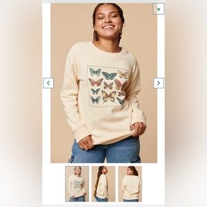 Earthbound Cream  Butterfly  Pullover Sweatshirt Nature Outdoor